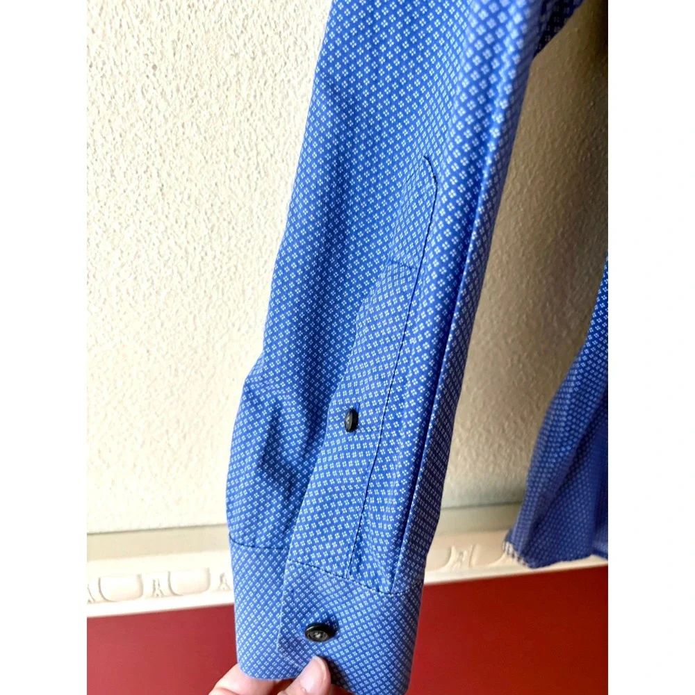 Banana Republic Camden Fit Blue Mini Floral Non-Iron 100% Cotton Dress Shirt M